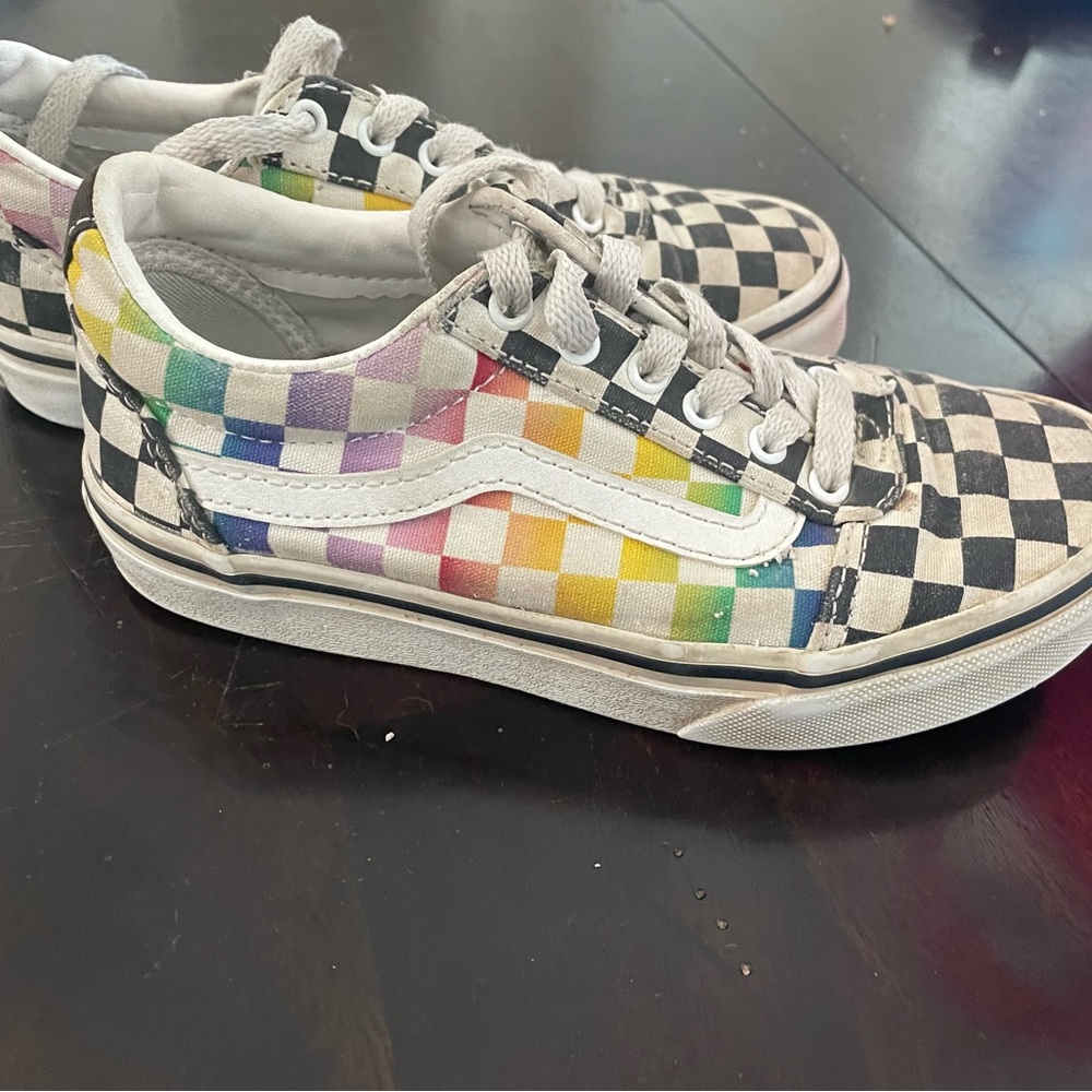 Girls size 13 rainbow checkered Vans